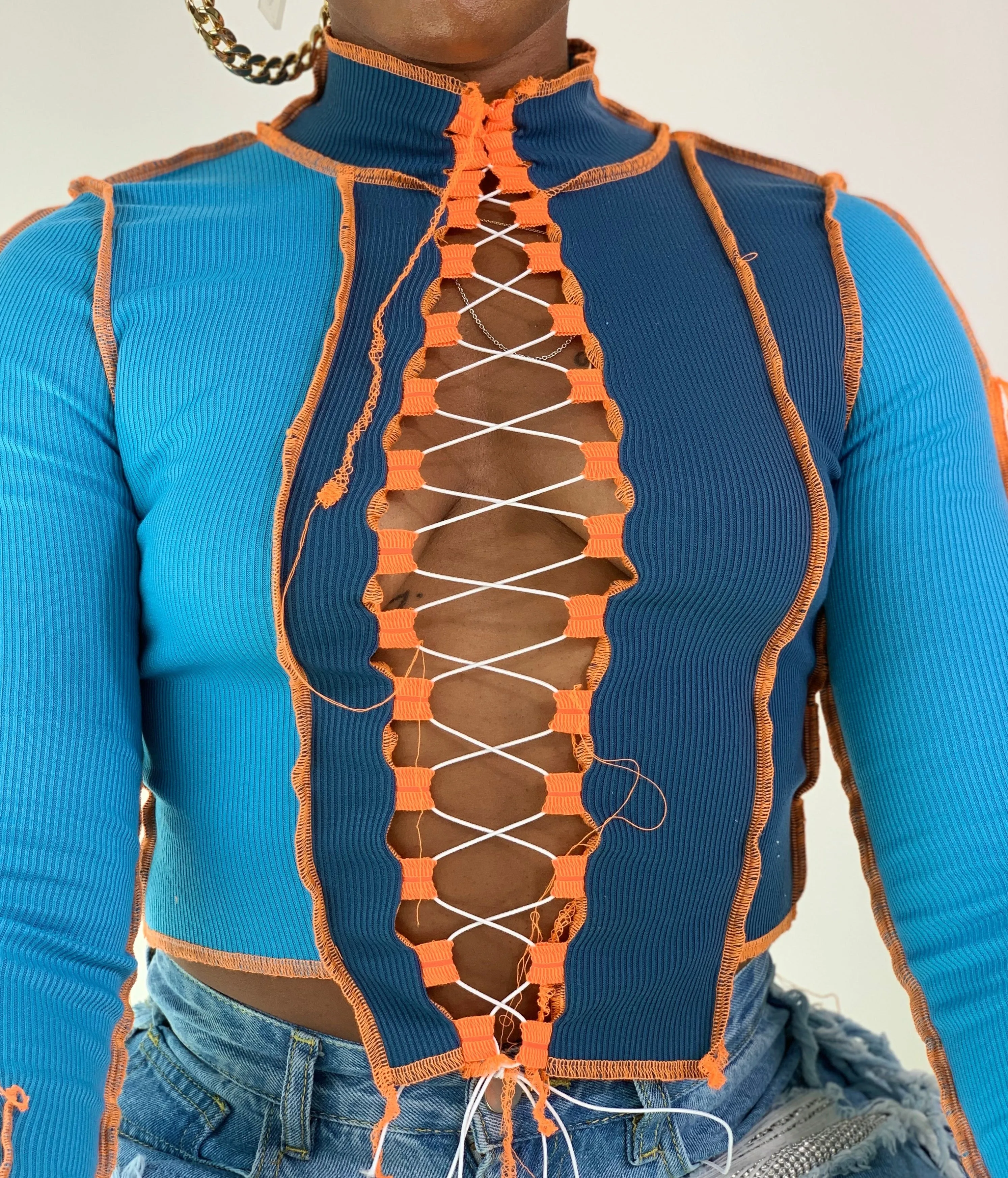 Lace Me Up Top - Blue