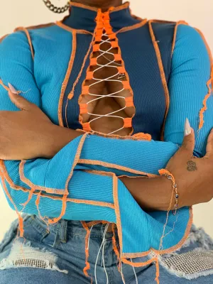 Lace Me Up Top - Blue
