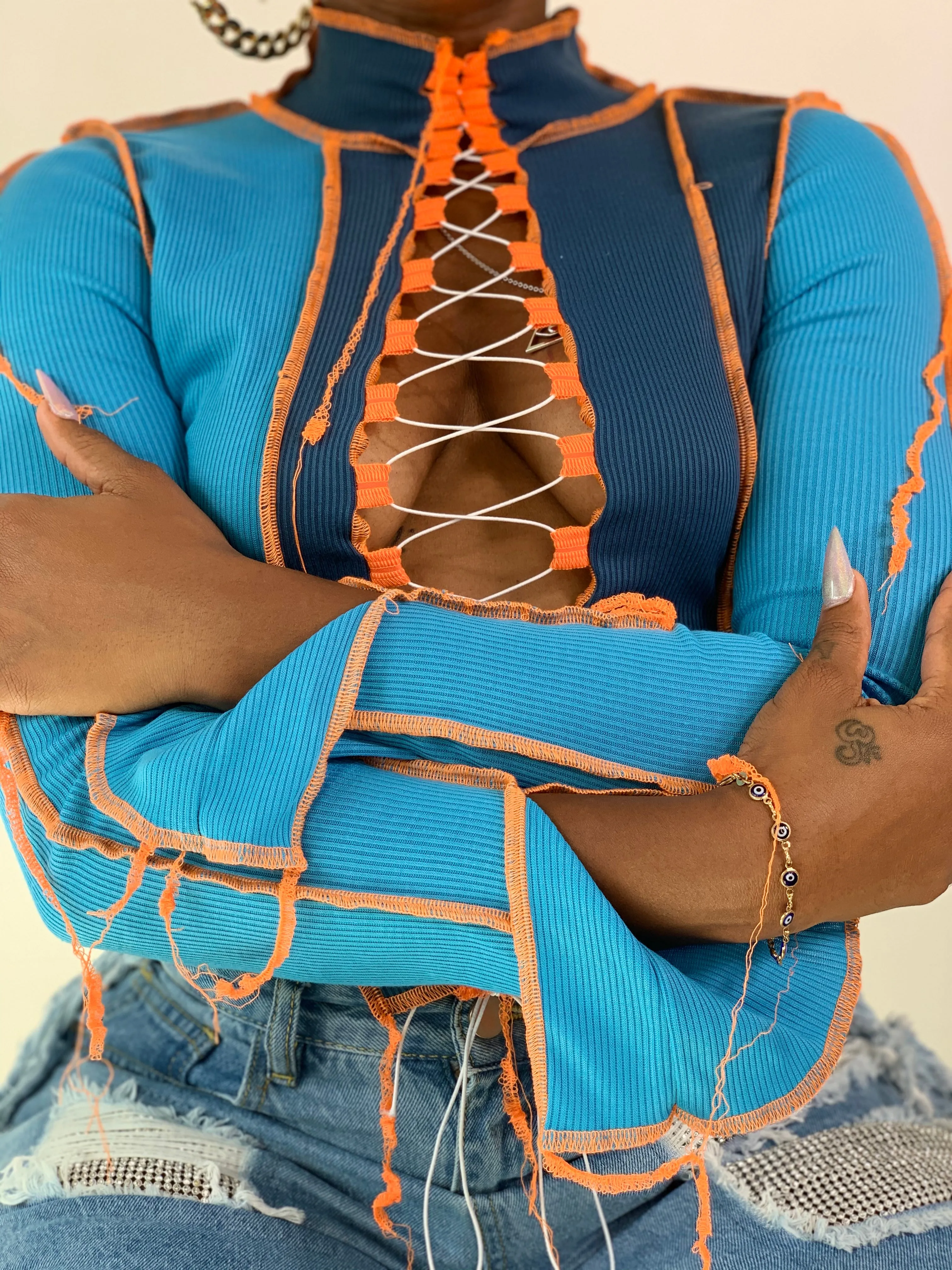 Lace Me Up Top - Blue