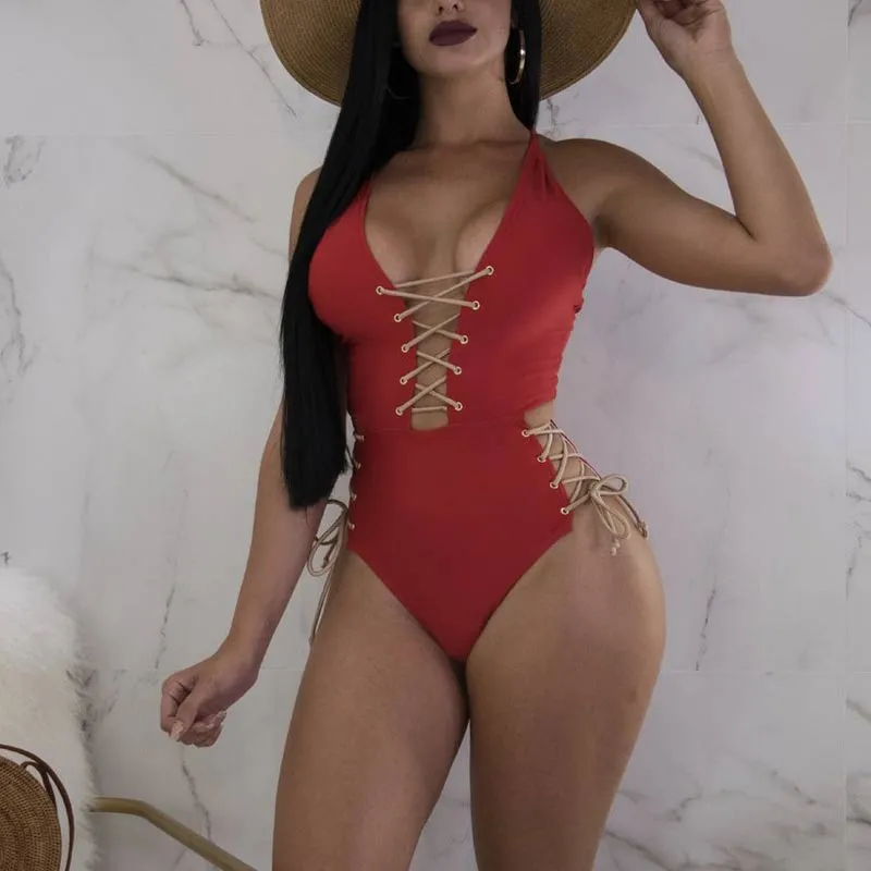 Lace Up One Pieces Bikini Sexy Beachwear
