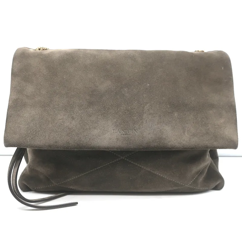 Lanvin Medium Sugar Chain Strap Shoulder Bag Gray Suede