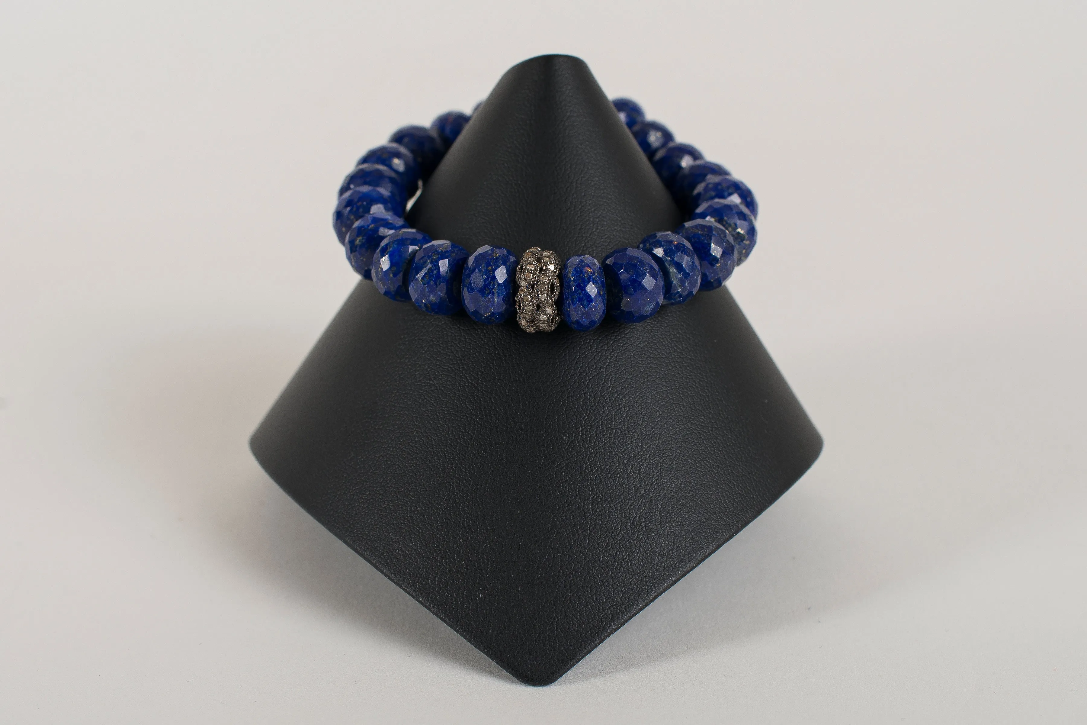 Lapis Rondelle with Pave Diamond bead
