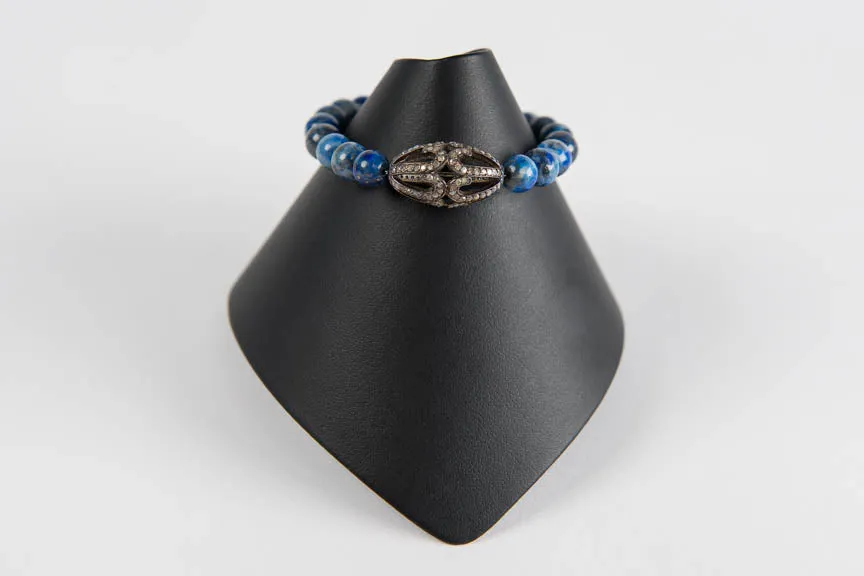 Lapis with pave diamond bead