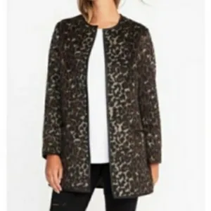 Leather Lined Leaperd Print Round Neck  Long Coat