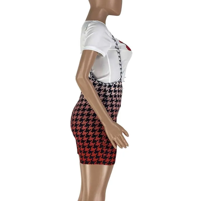 Lips Pattern T-Shirt & Suspender Shorts Set