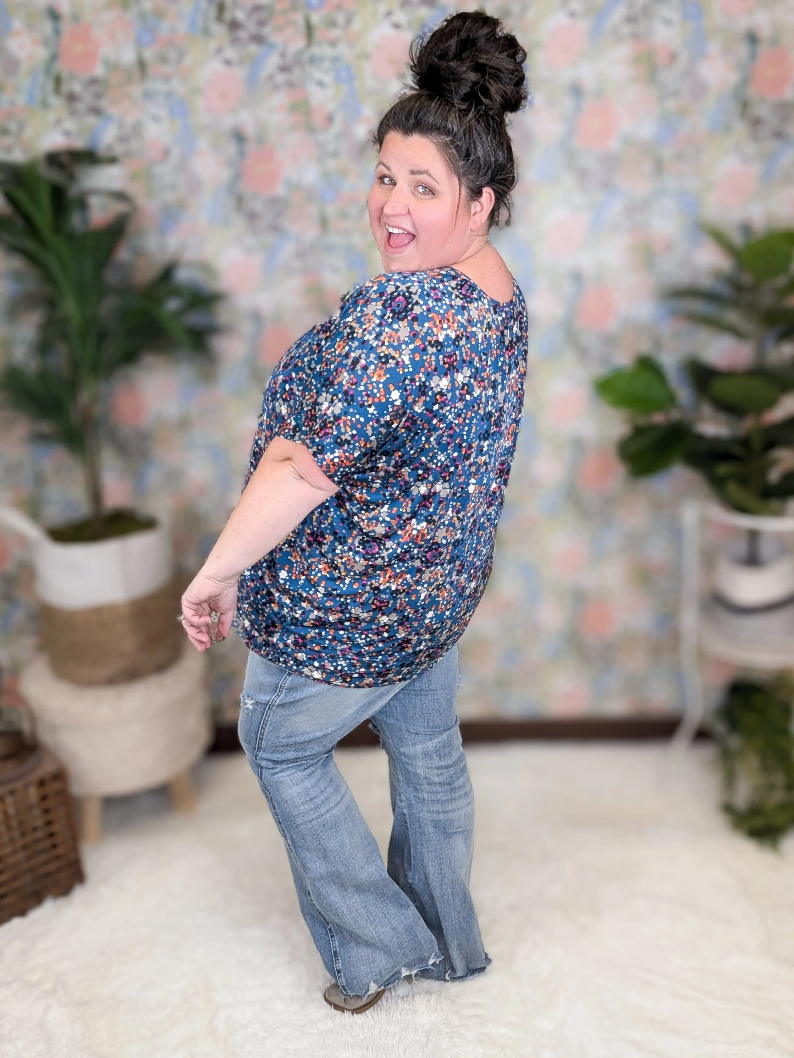 Liza Slouchy Dolman Vneck Top in Confetti Dots