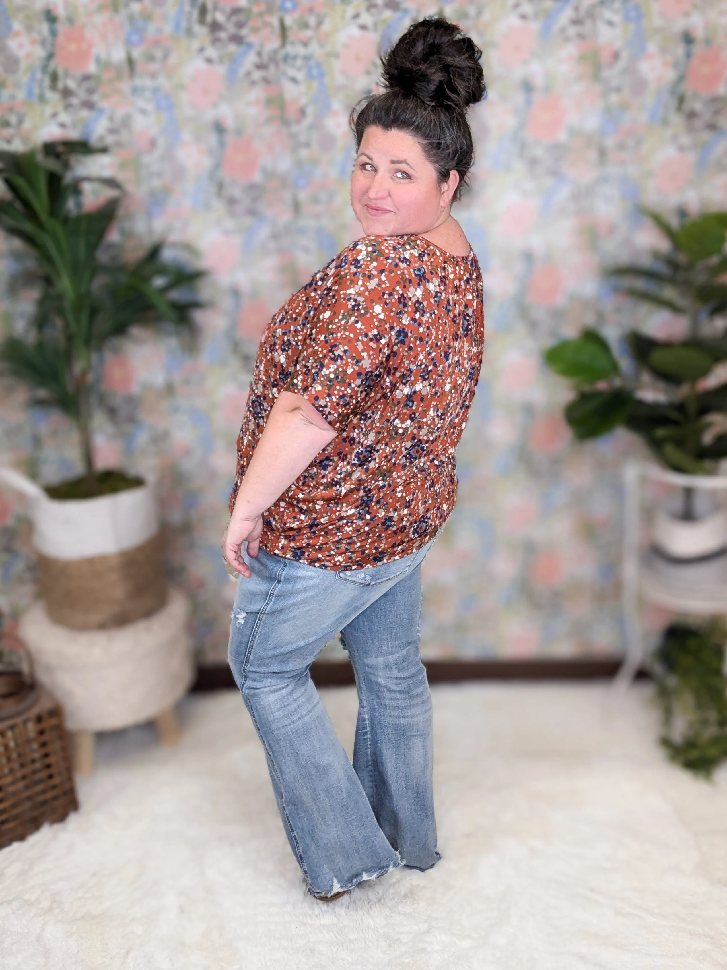 Liza Slouchy Dolman Vneck Top in Confetti Dots