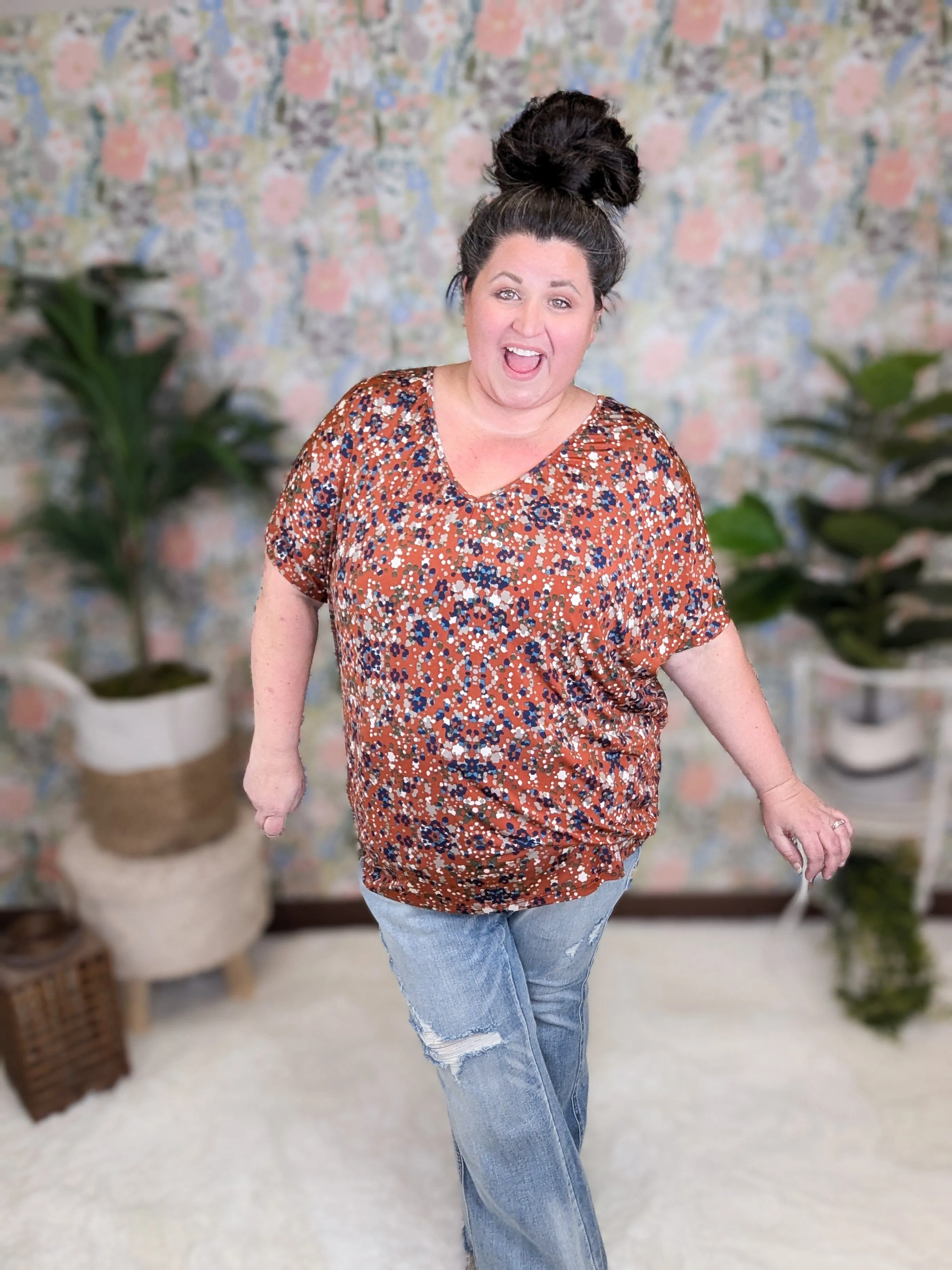 Liza Slouchy Dolman Vneck Top in Confetti Dots