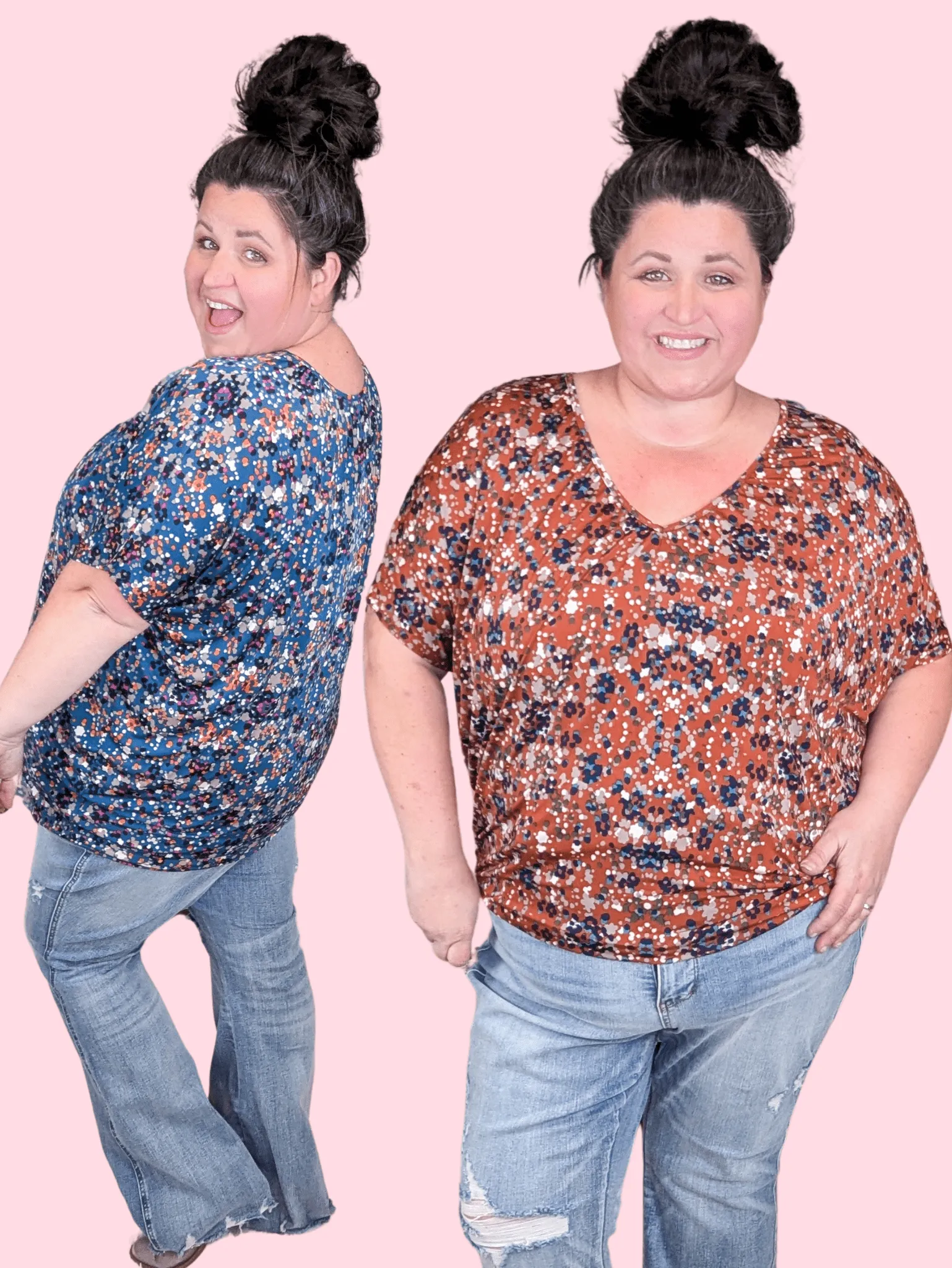 Liza Slouchy Dolman Vneck Top in Confetti Dots