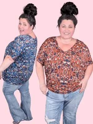 Liza Slouchy Dolman Vneck Top in Confetti Dots