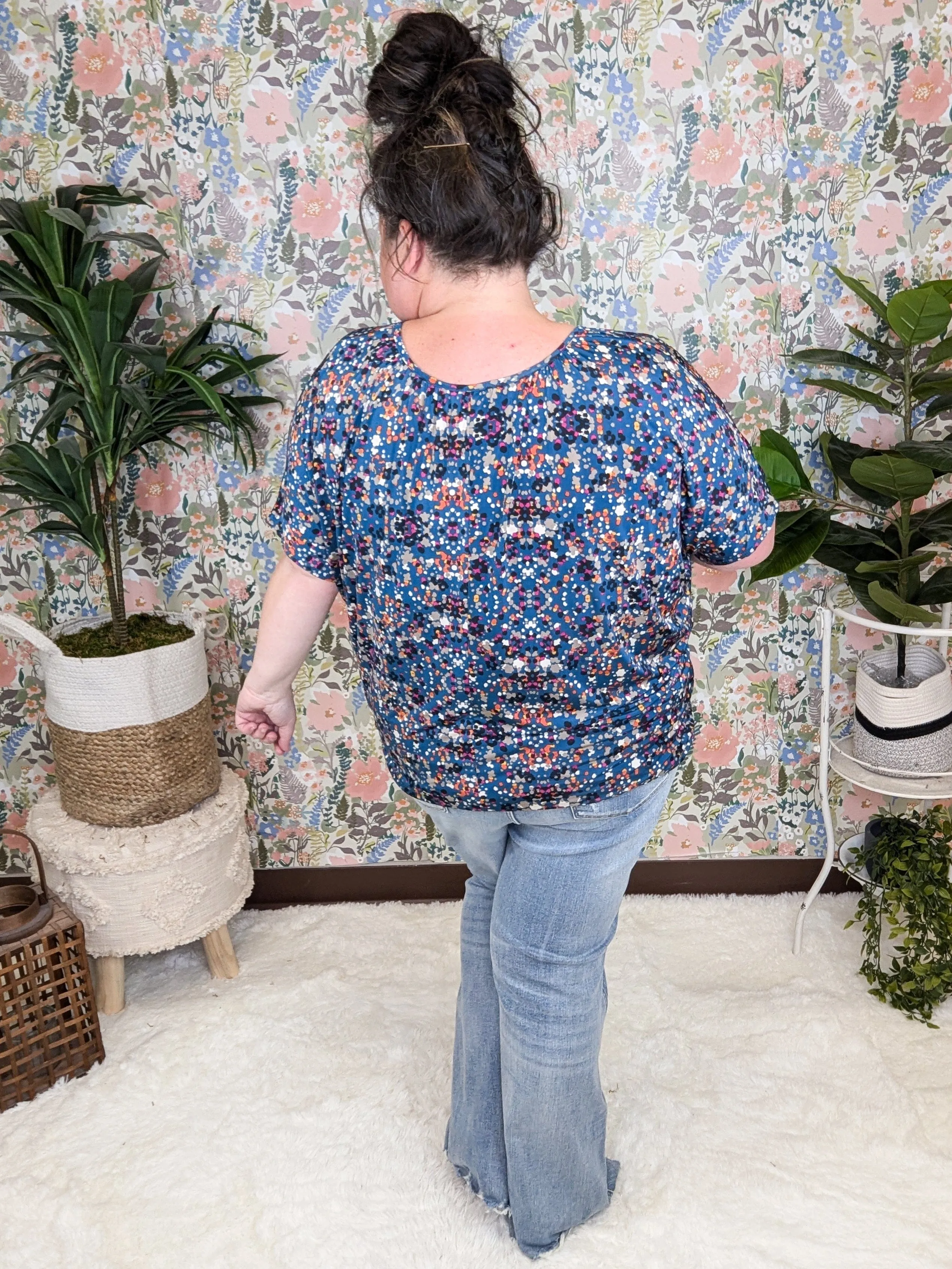 Liza Slouchy Dolman Vneck Top in Confetti Dots