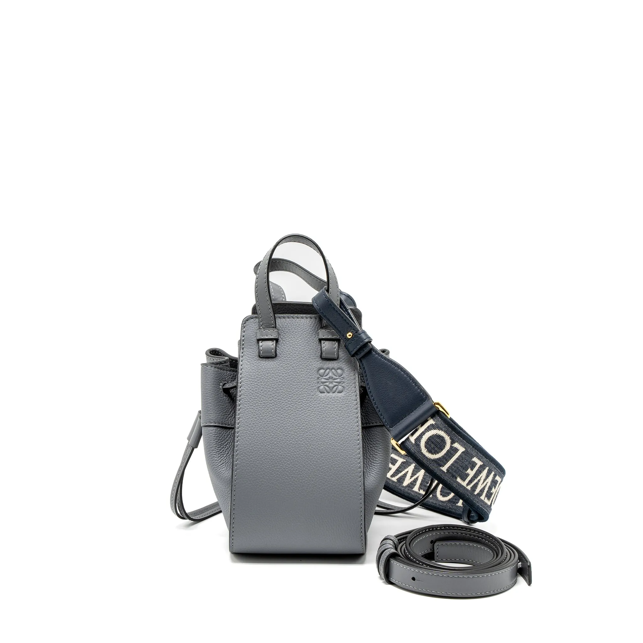 Loewe Mini Hammock Drawstring in Soft Grained Calfskin Asphalt Grey GHW