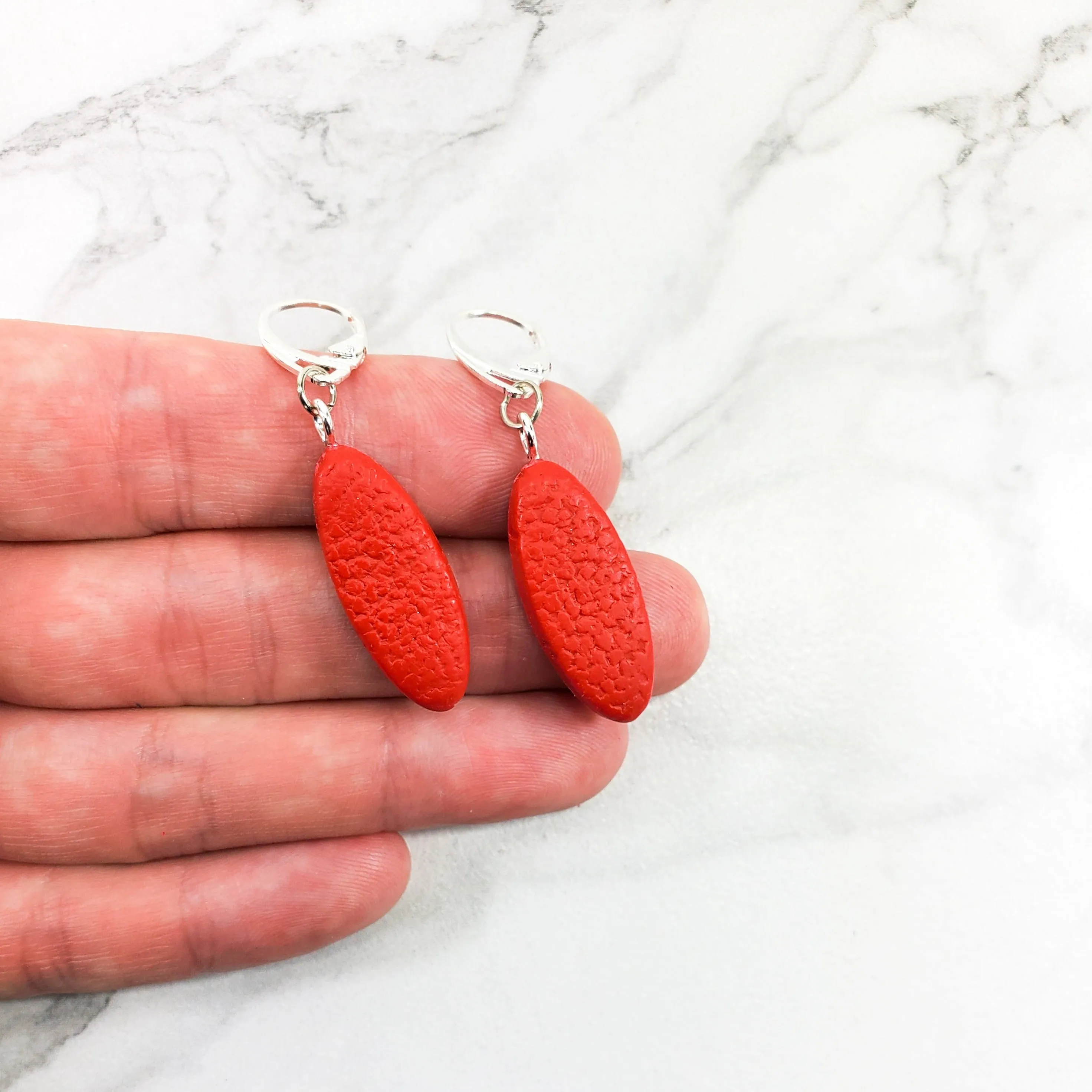 Long Oval Dangle Earring - Small - Red