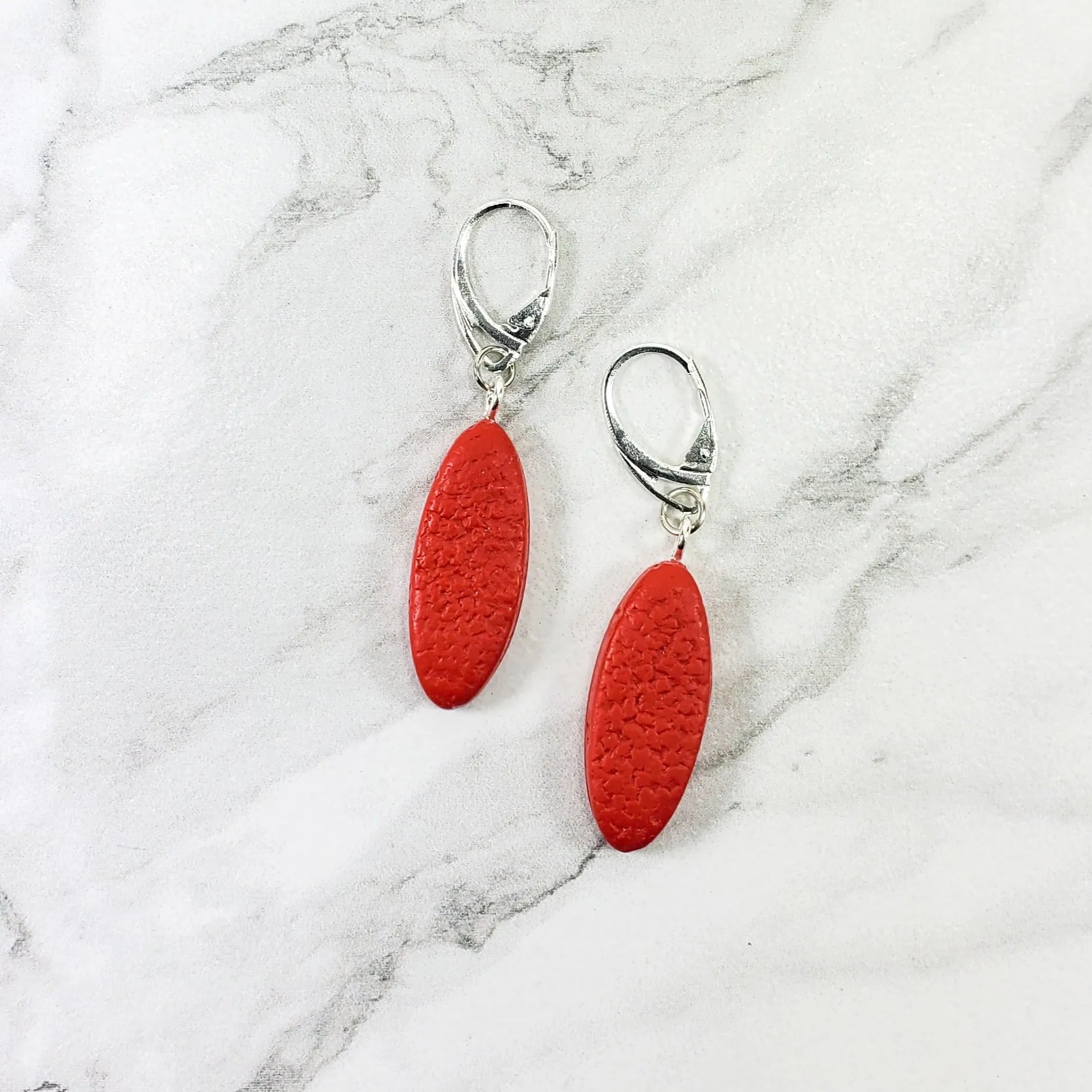Long Oval Dangle Earring - Small - Red