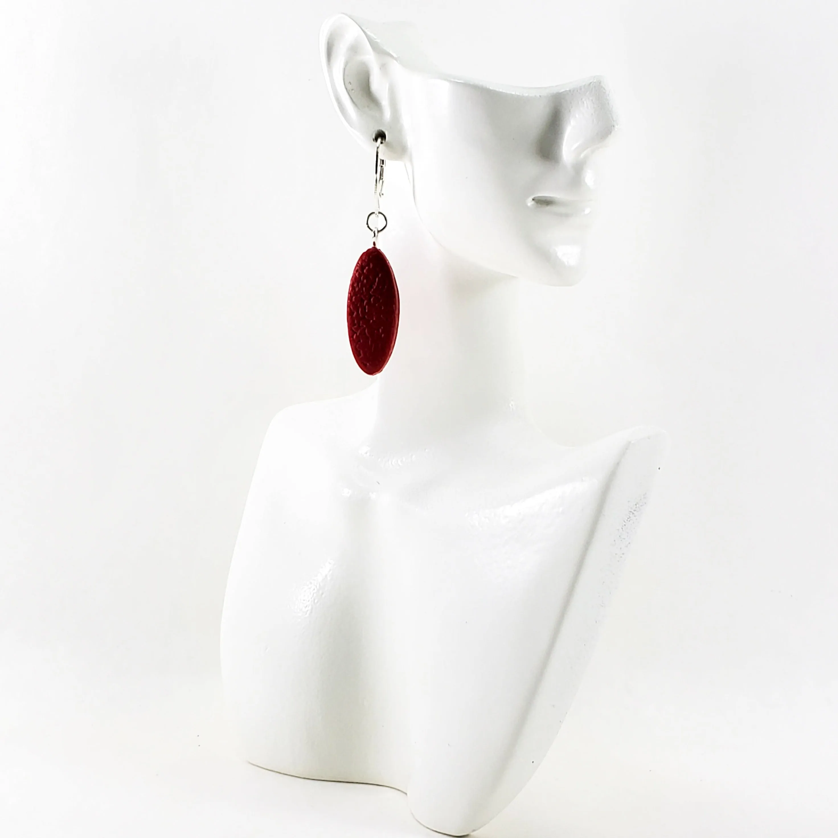 Long Oval Dangle Earring - Small - Red