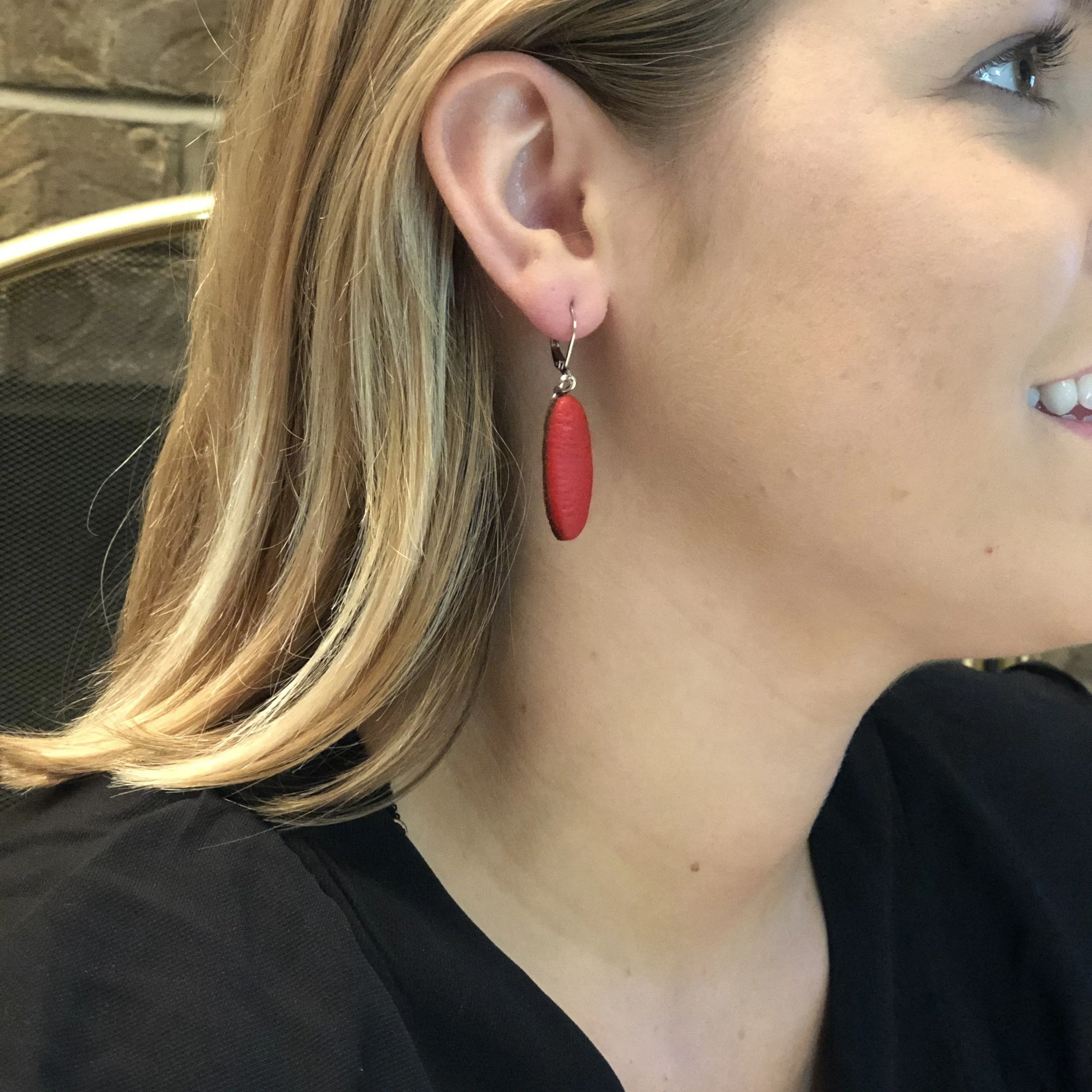 Long Oval Dangle Earring - Small - Red