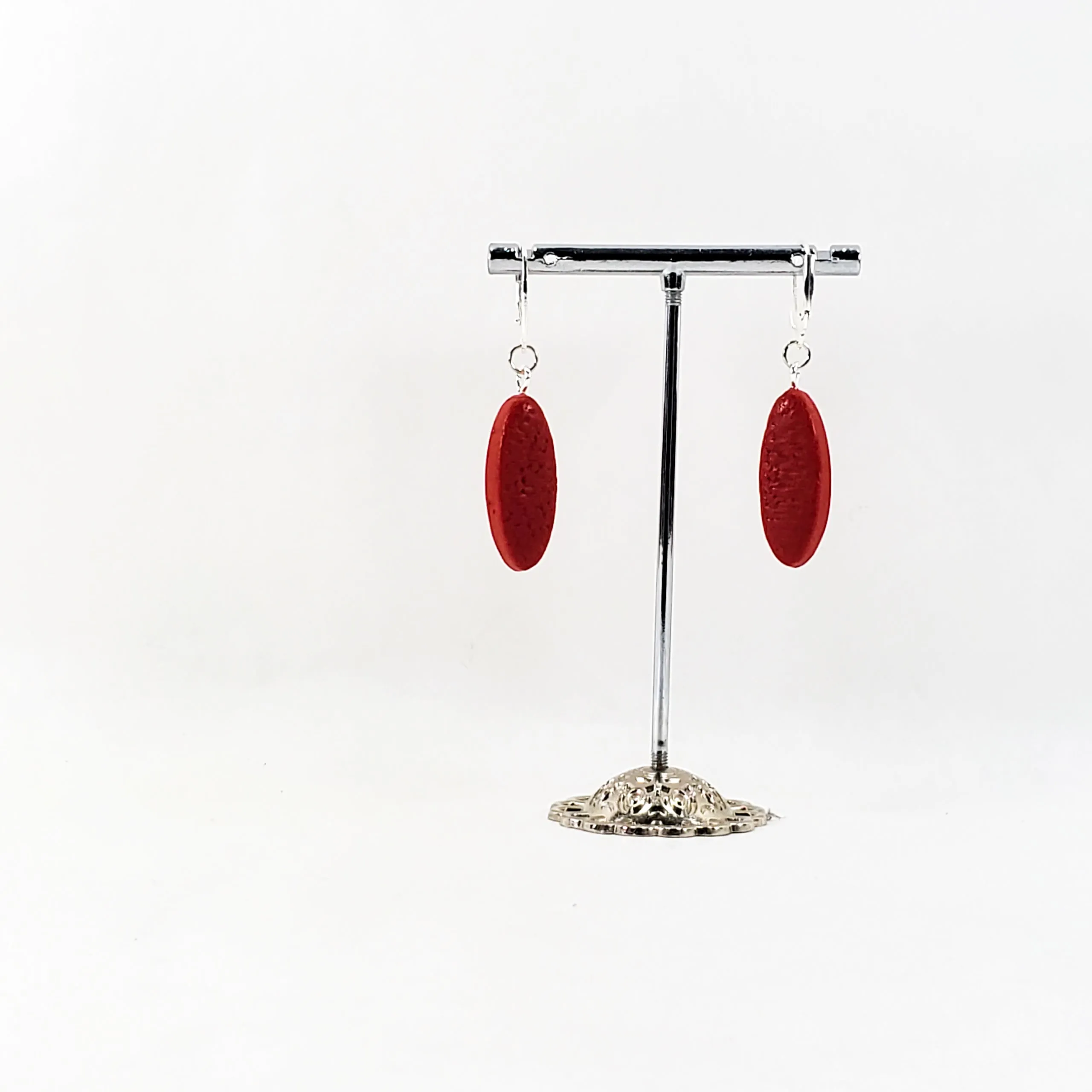 Long Oval Dangle Earring - Small - Red