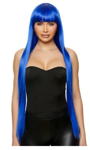 Long Straight Wig with Bangs Blue