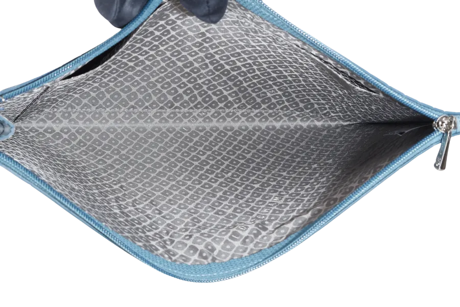LONGCHAMP BLUE CROCO EMBOSSED WRISTLET WITH DUST COVER