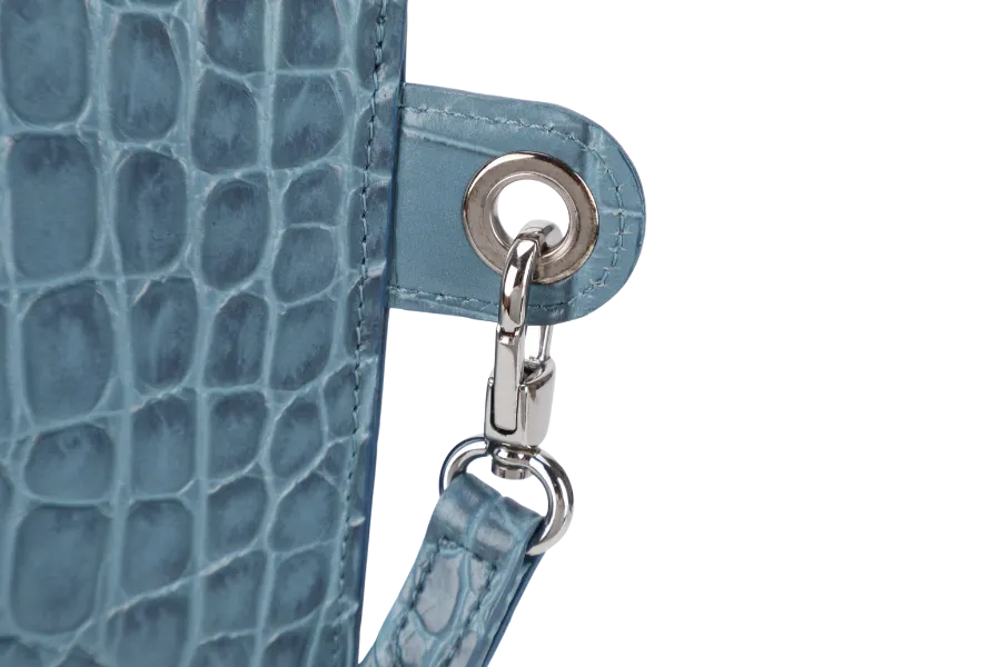 LONGCHAMP BLUE CROCO EMBOSSED WRISTLET WITH DUST COVER