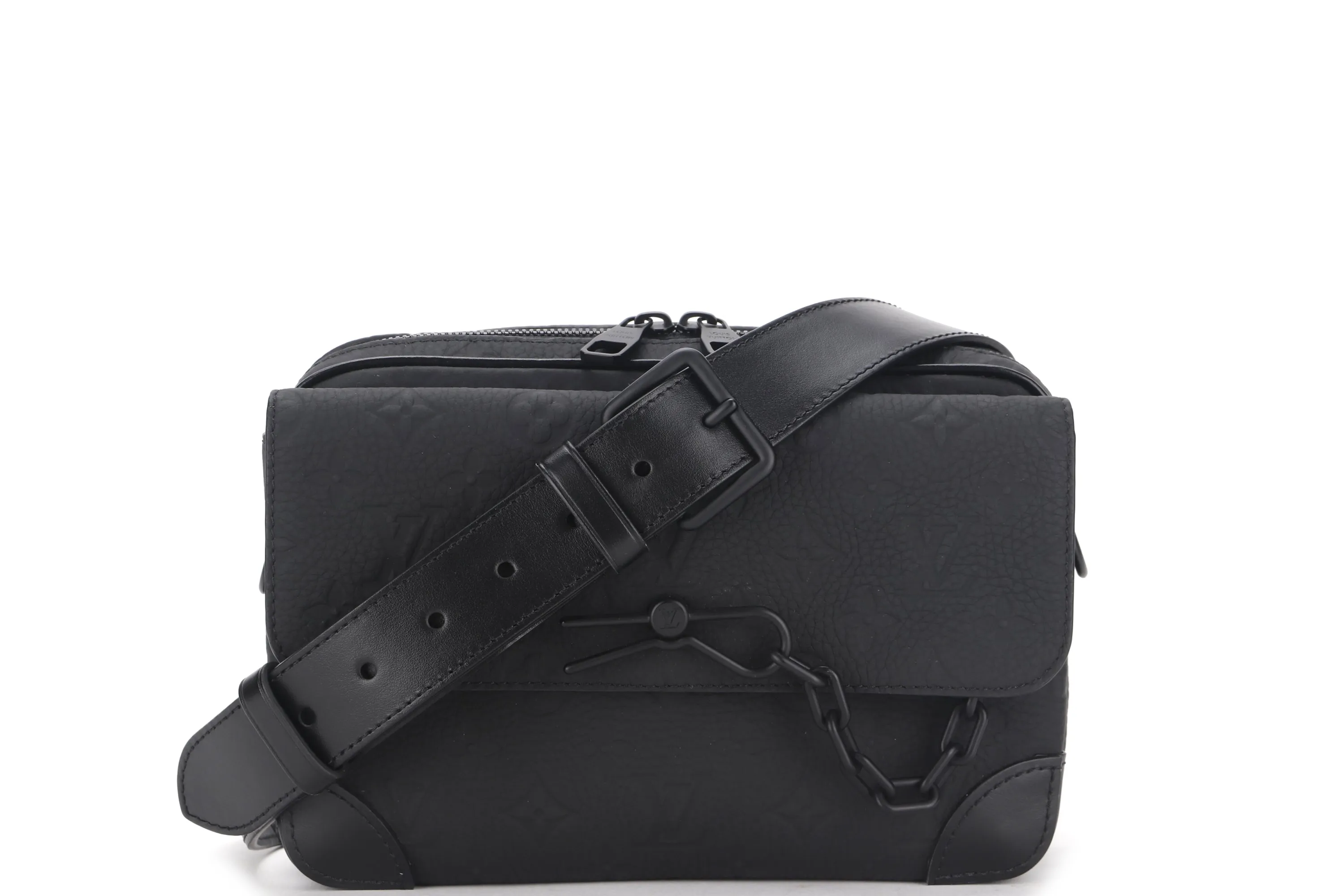 LOUIS VUITTON M23742 STEAMER MESSENGER BLACK TAURILLION MONOGRAM EMBOSSED LEATHER, WITH STRAP, DUST COVER & BOX