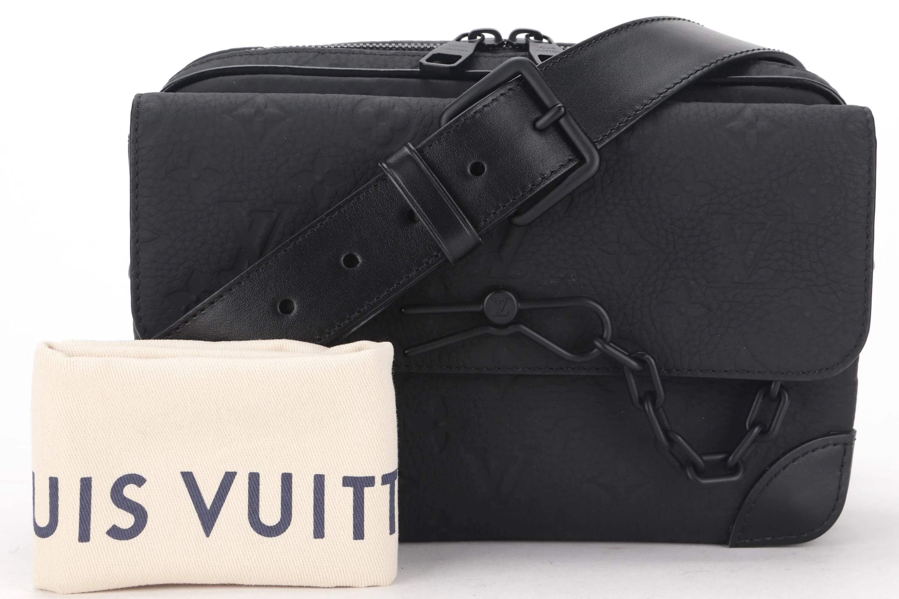 LOUIS VUITTON M23742 STEAMER MESSENGER BLACK TAURILLION MONOGRAM EMBOSSED LEATHER, WITH STRAP, DUST COVER & BOX