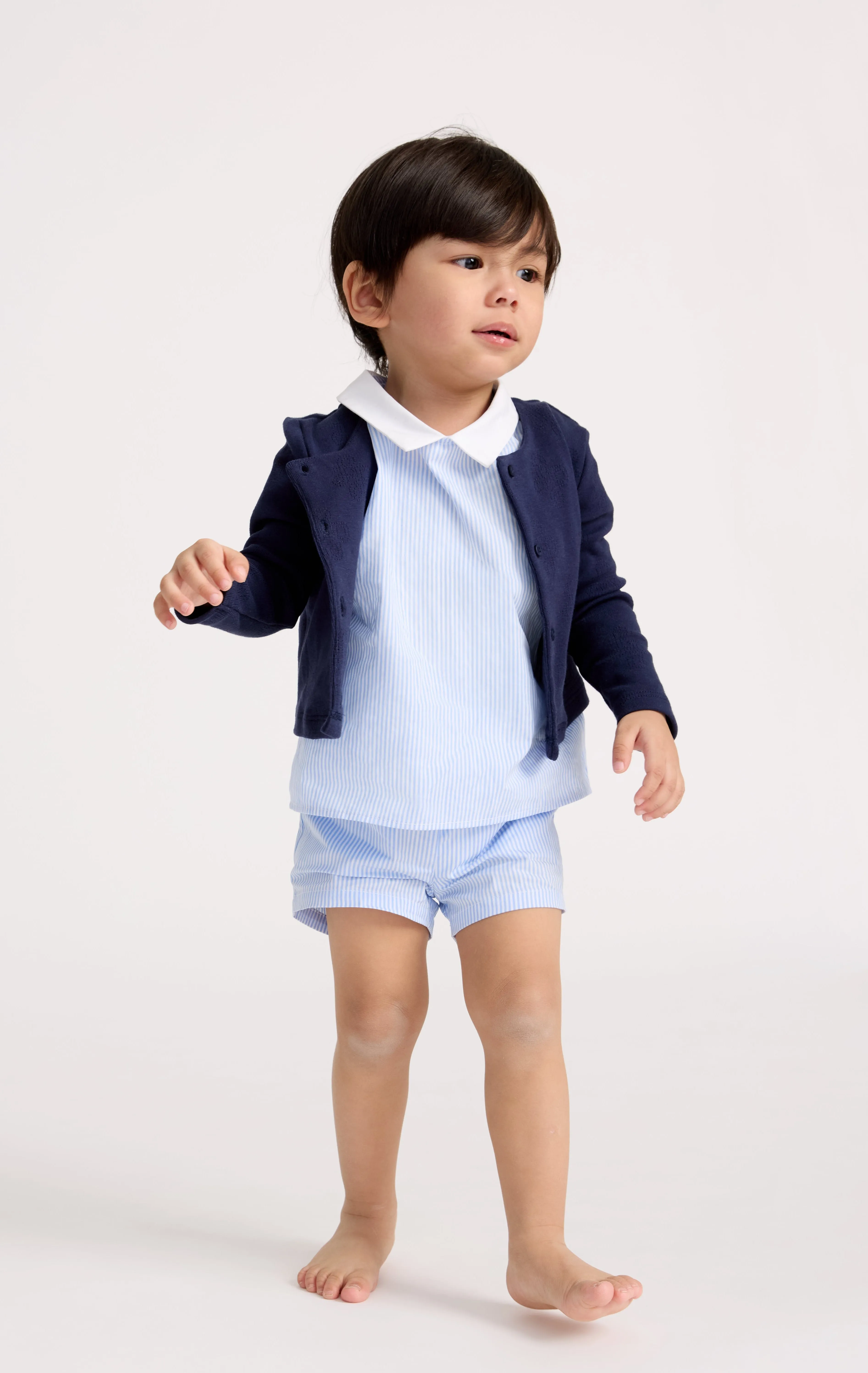 LP embossed navy cardigan by Little Parni