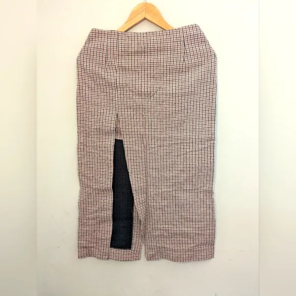 Maje Jaisa Houndstooth Plaid Midi Skirt with Side Slit Size 36 Brown