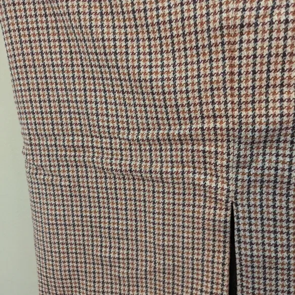 Maje Jaisa Houndstooth Plaid Midi Skirt with Side Slit Size 36 Brown