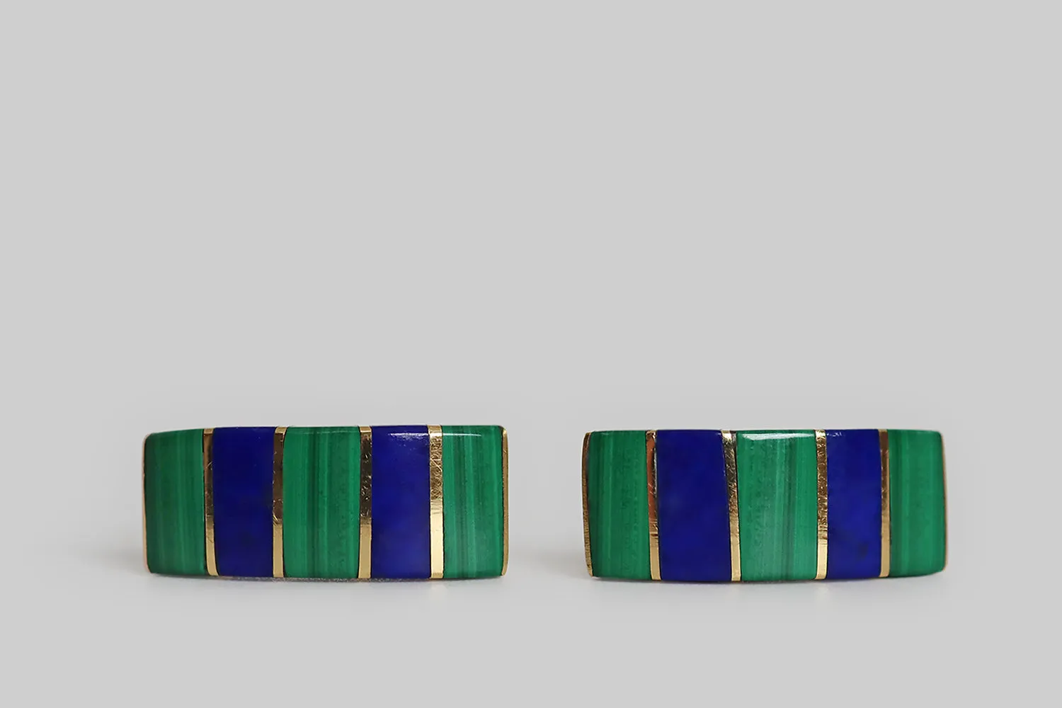 Malachite & Lapis Inlay "Arched" Post Earrings