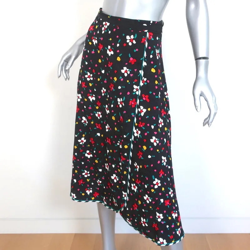 Marc Jacobs Midi Wrap Skirt Black Floral Print Silk Jacquard Size 0