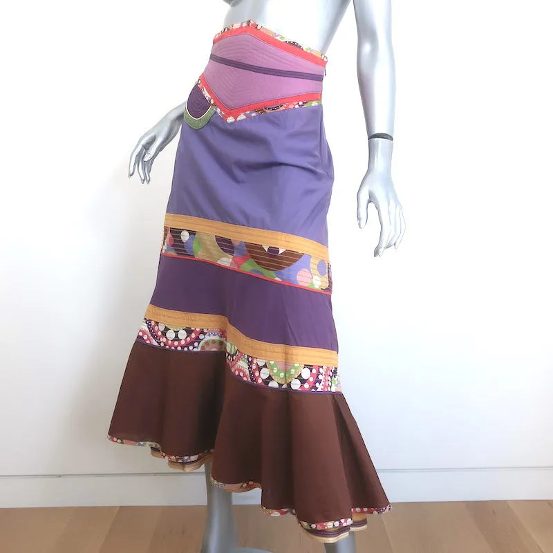Marc Jacobs Patchwork Midi Skirt Purple/Multi Cotton-Silk Size 2
