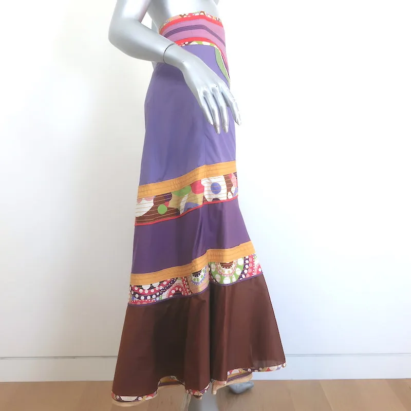 Marc Jacobs Patchwork Midi Skirt Purple/Multi Cotton-Silk Size 2