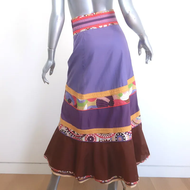 Marc Jacobs Patchwork Midi Skirt Purple/Multi Cotton-Silk Size 2