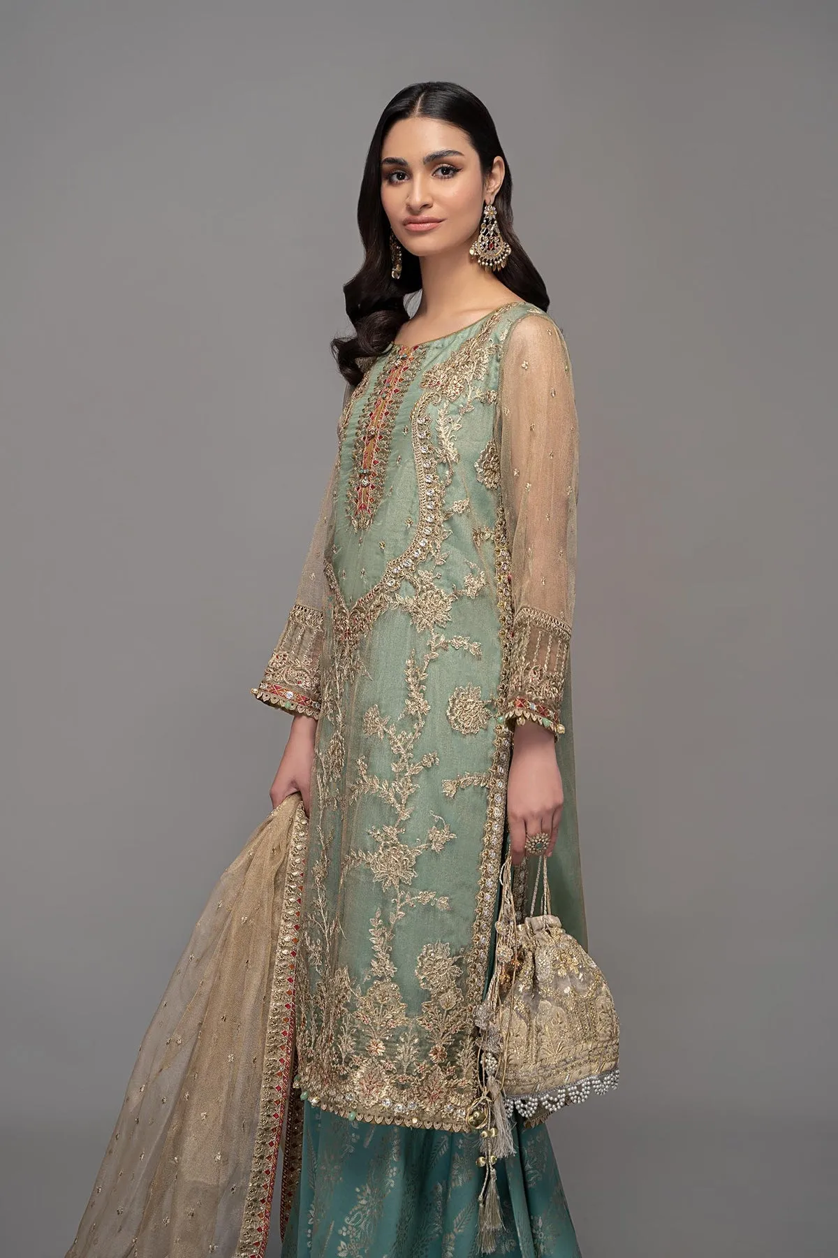 Maria B Sky Blue Embroidered Kameez Salwar Suit Pakistani Party Wear