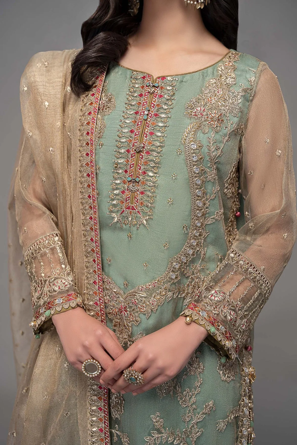 Maria B Sky Blue Embroidered Kameez Salwar Suit Pakistani Party Wear