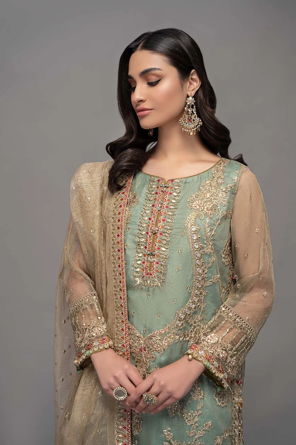 Maria B Sky Blue Embroidered Kameez Salwar Suit Pakistani Party Wear