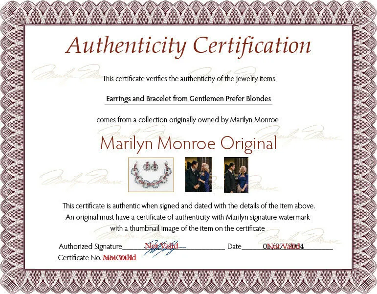 Marilyn Monroe "Gentlemen Prefer Blondes" Movie Worn Jewelry Set Memorabilia