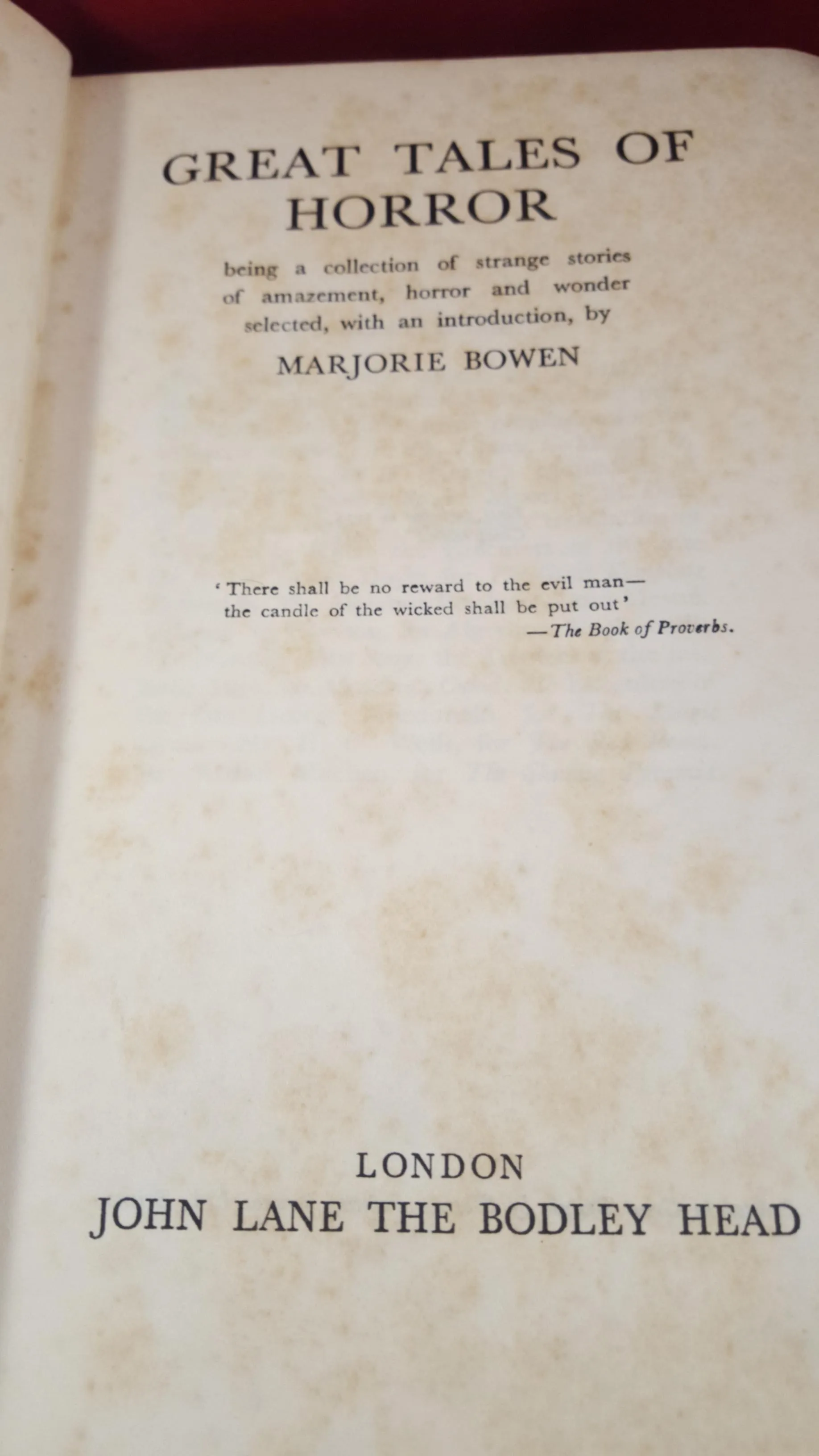 Marjorie Bowen - Great Tales Of Horror, John Lane, 1935