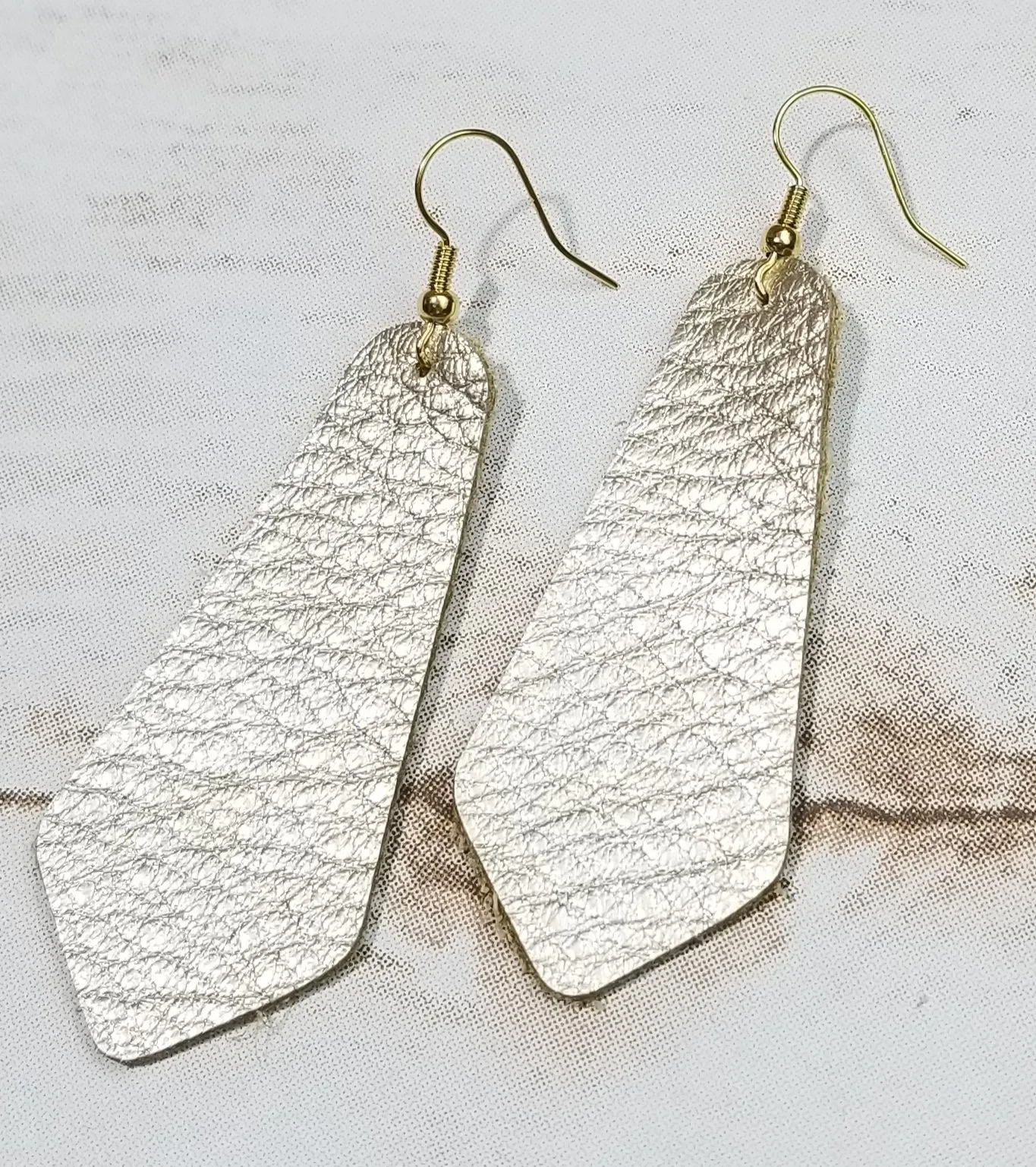 Matte Gold Textured Oblong Diamond Leather Earrings