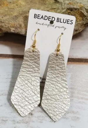 Matte Gold Textured Oblong Diamond Leather Earrings