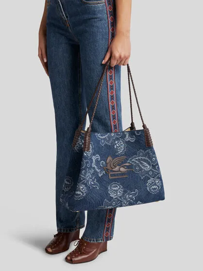 Medium Libra Tote Bag In Jacquard Denim