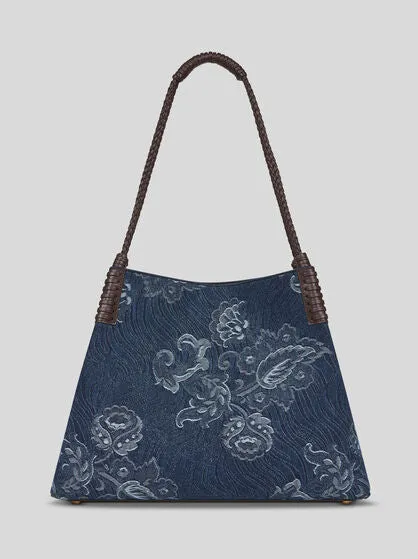 Medium Libra Tote Bag In Jacquard Denim