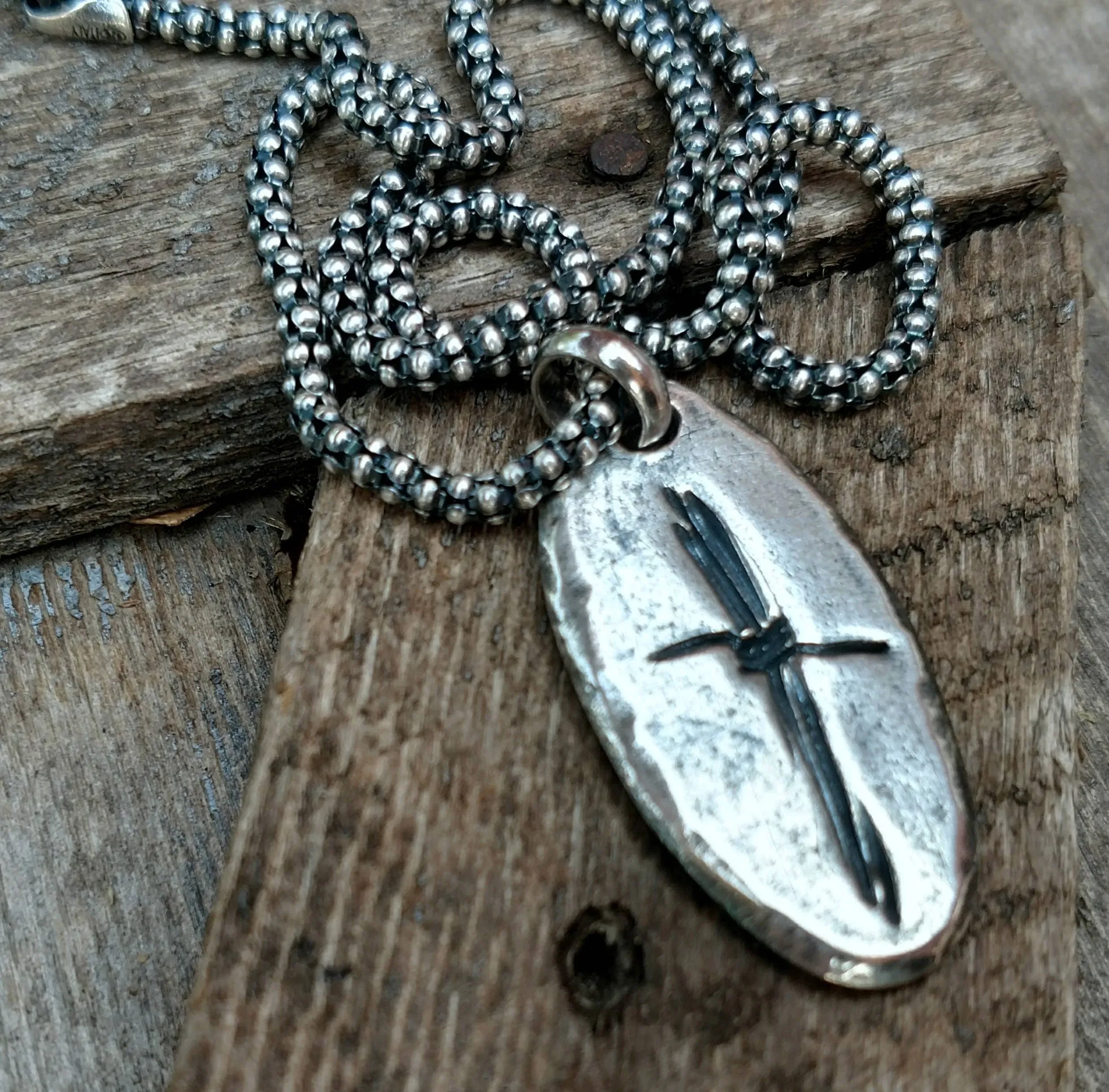 Men's Rustic Cross Necklace | Barbed Wire Sterling Silver Cross