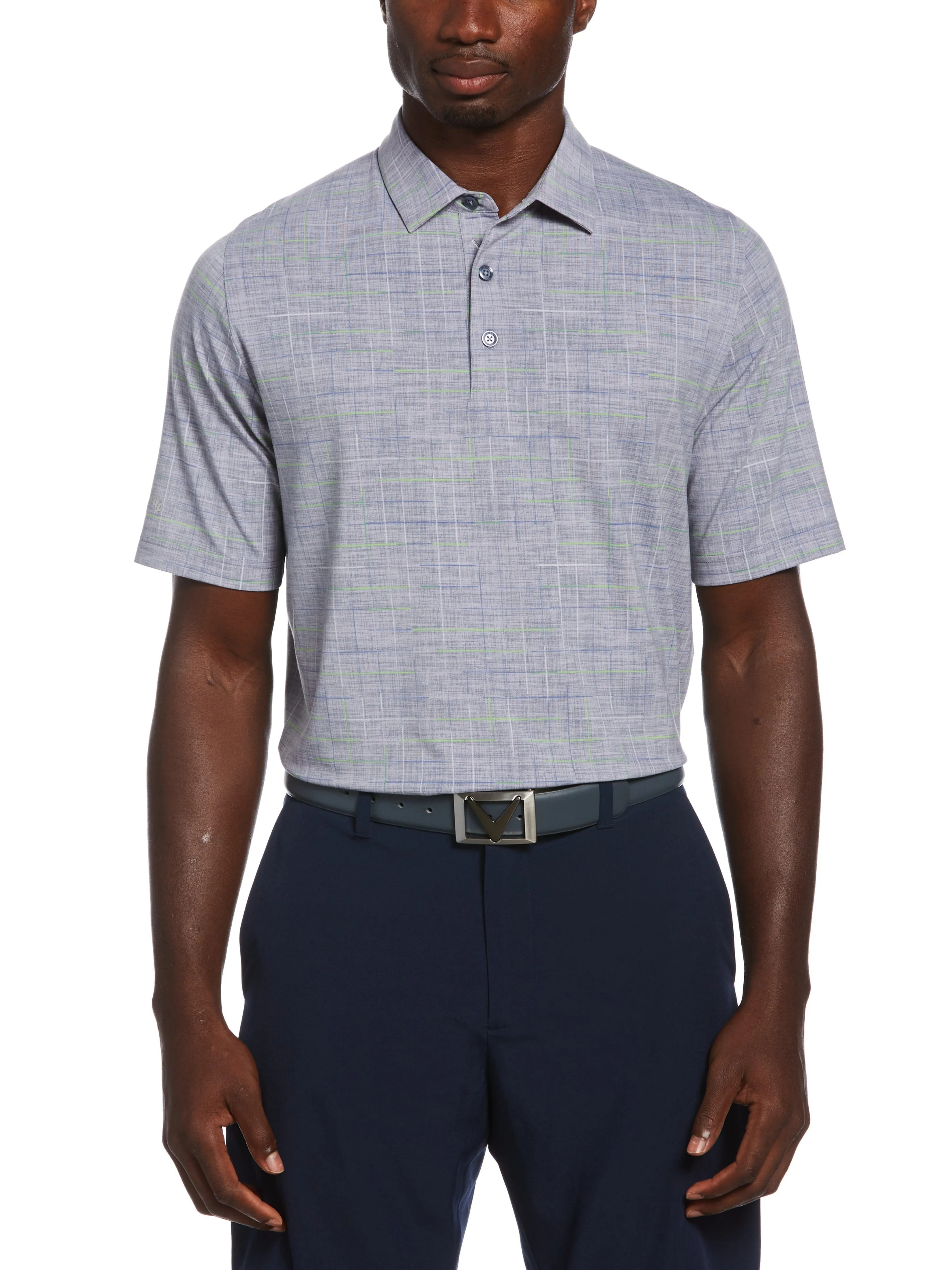 Mens Sun-Worn Texture Print Plaid Golf Polo