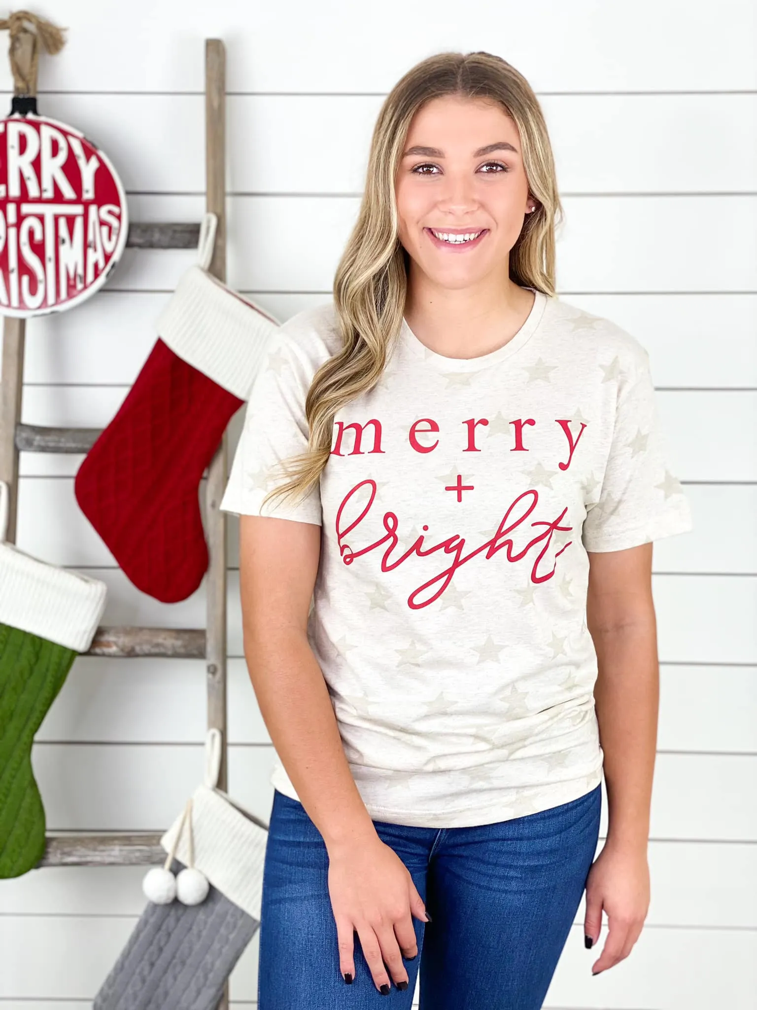 Merry & Bright Star Print Graphic Tee
