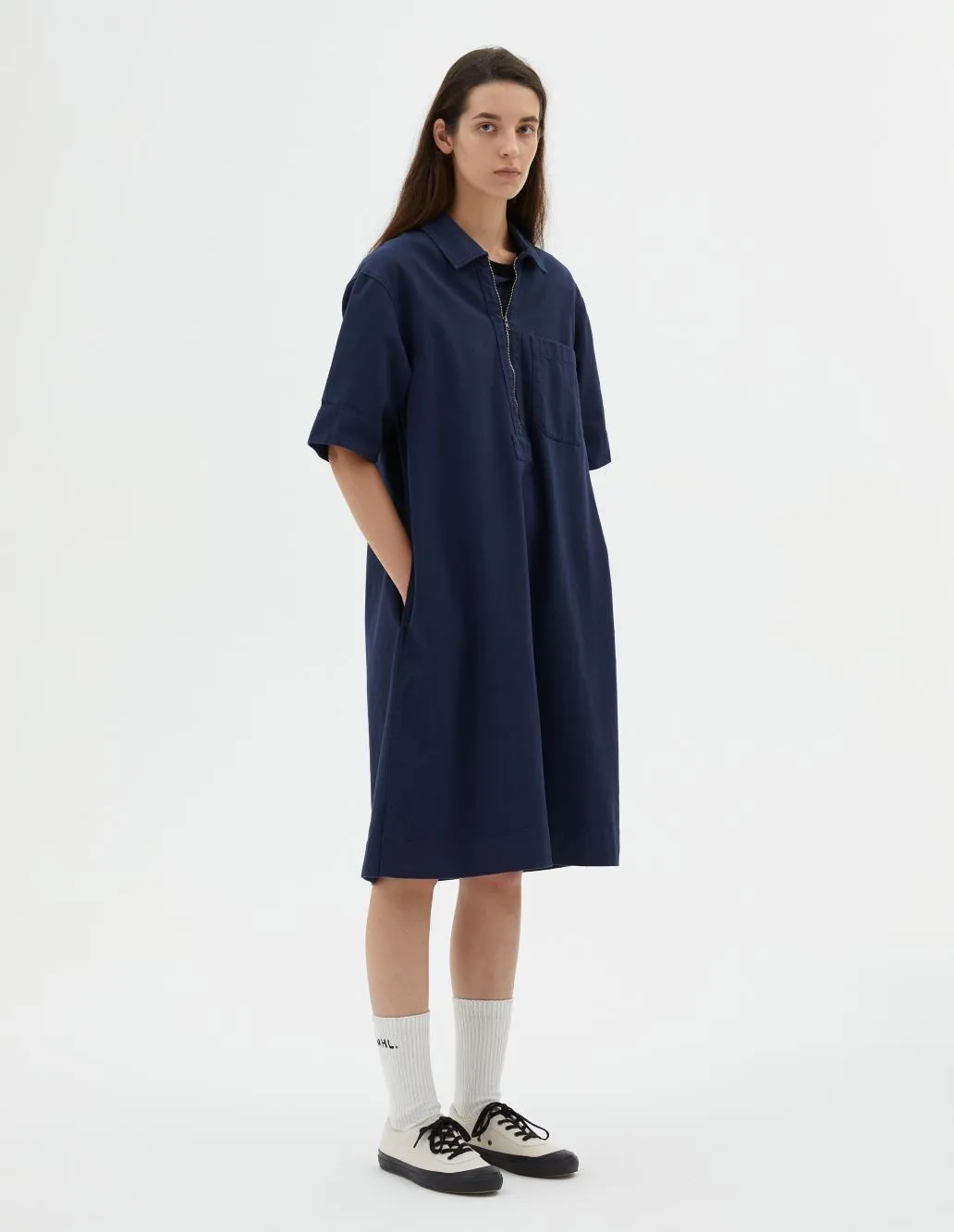 MHL W' Utility Dress Worn Cotton Drill Indigo