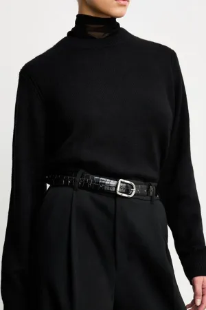 Mija Croco Embossed Perfect Belt in Black