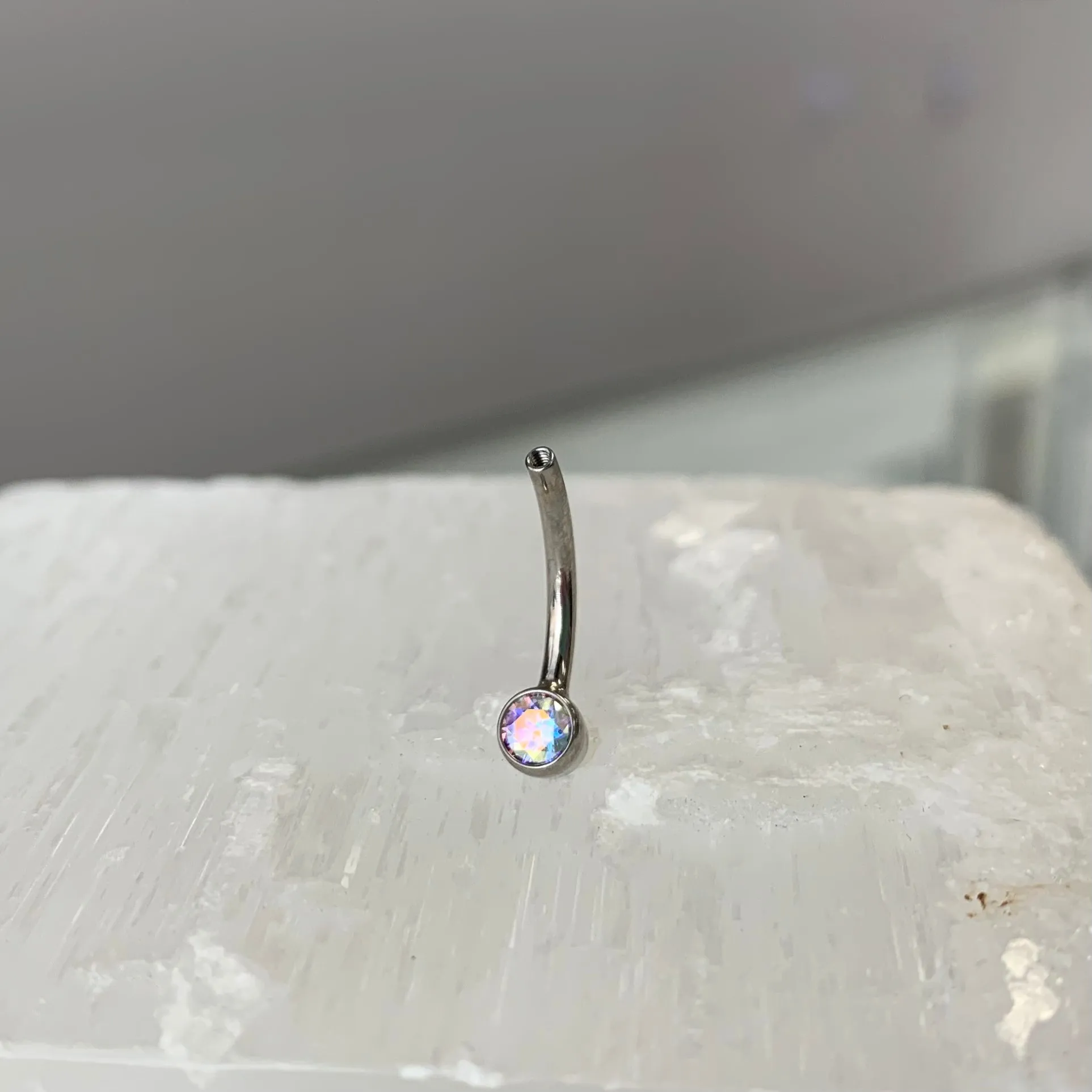Mini Bezel Navel Curve Shaft with Swarovski Zirconia or Opal