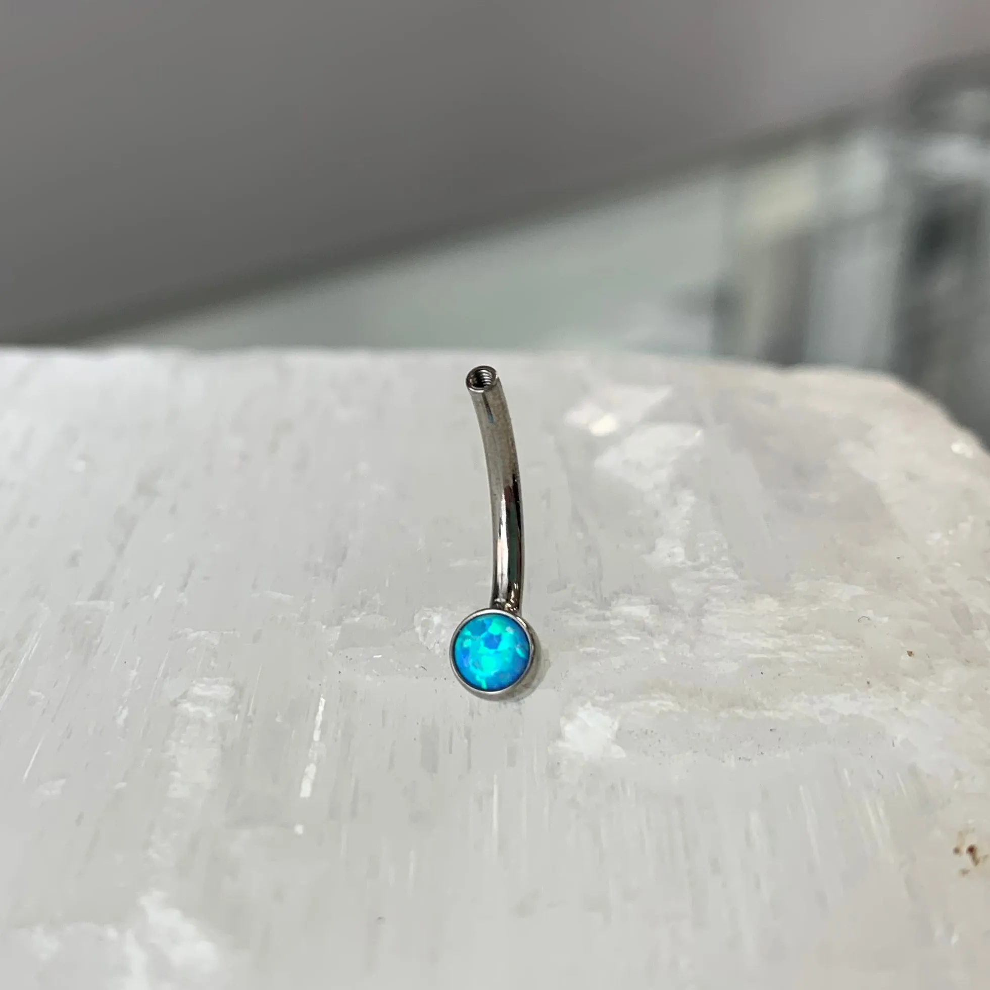 Mini Bezel Navel Curve Shaft with Swarovski Zirconia or Opal